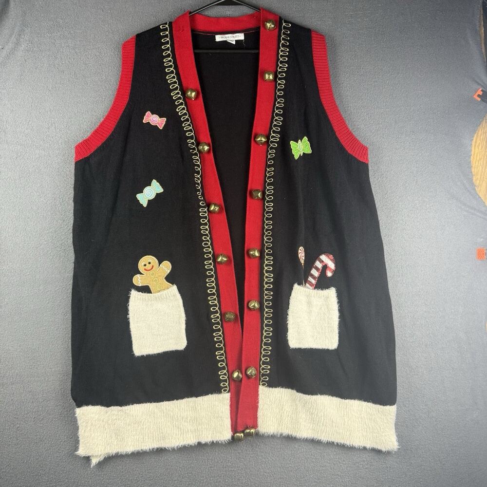99 Jane street Sweater Womens Long Vest Size 3X Ugly Cute Christmas Jingle Bells